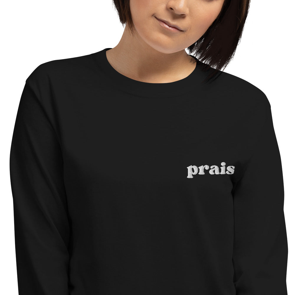 White Embroidered Praise! Long Sleeve Shirt