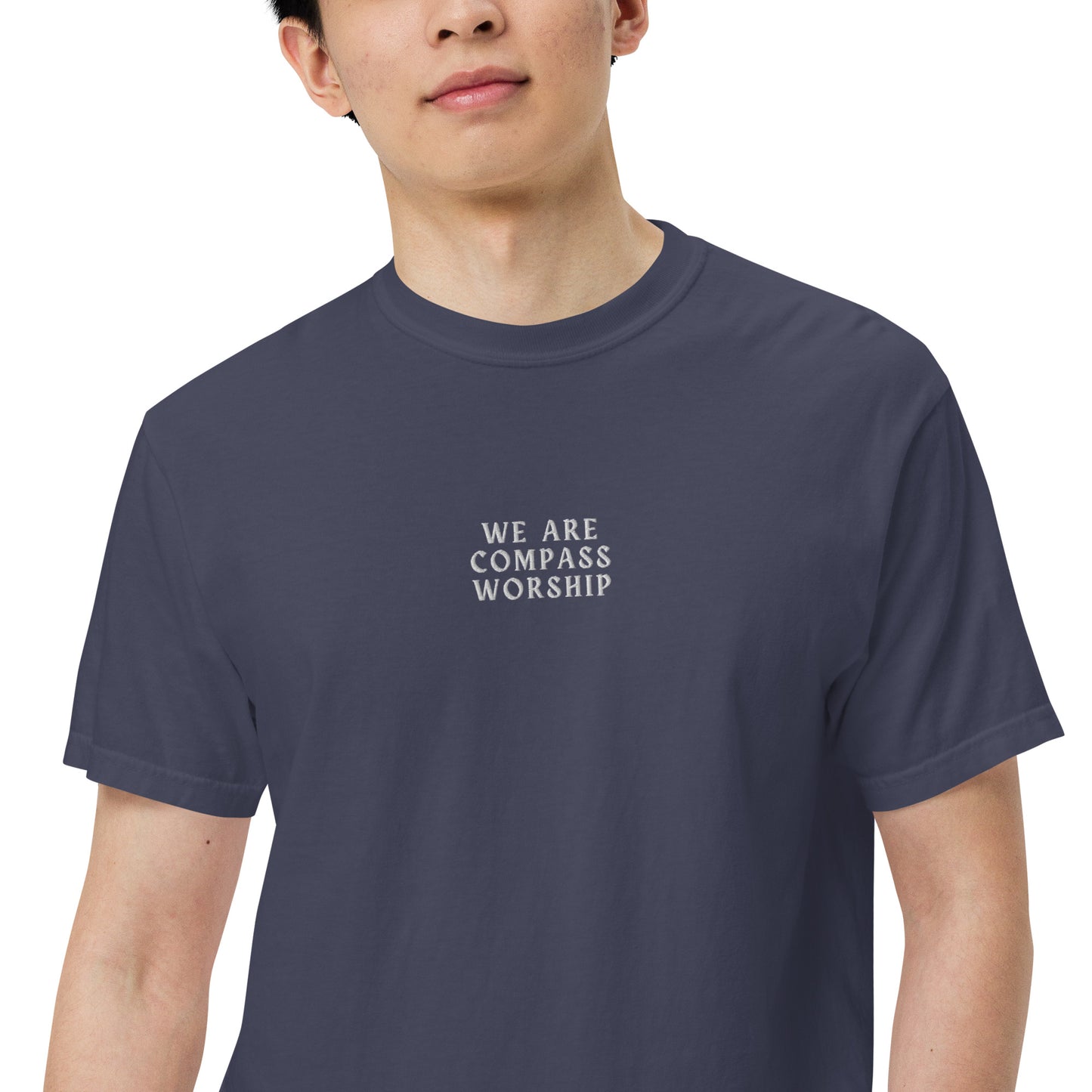 Embroidered We Are Compass Worship T-Shirt (White Logo)